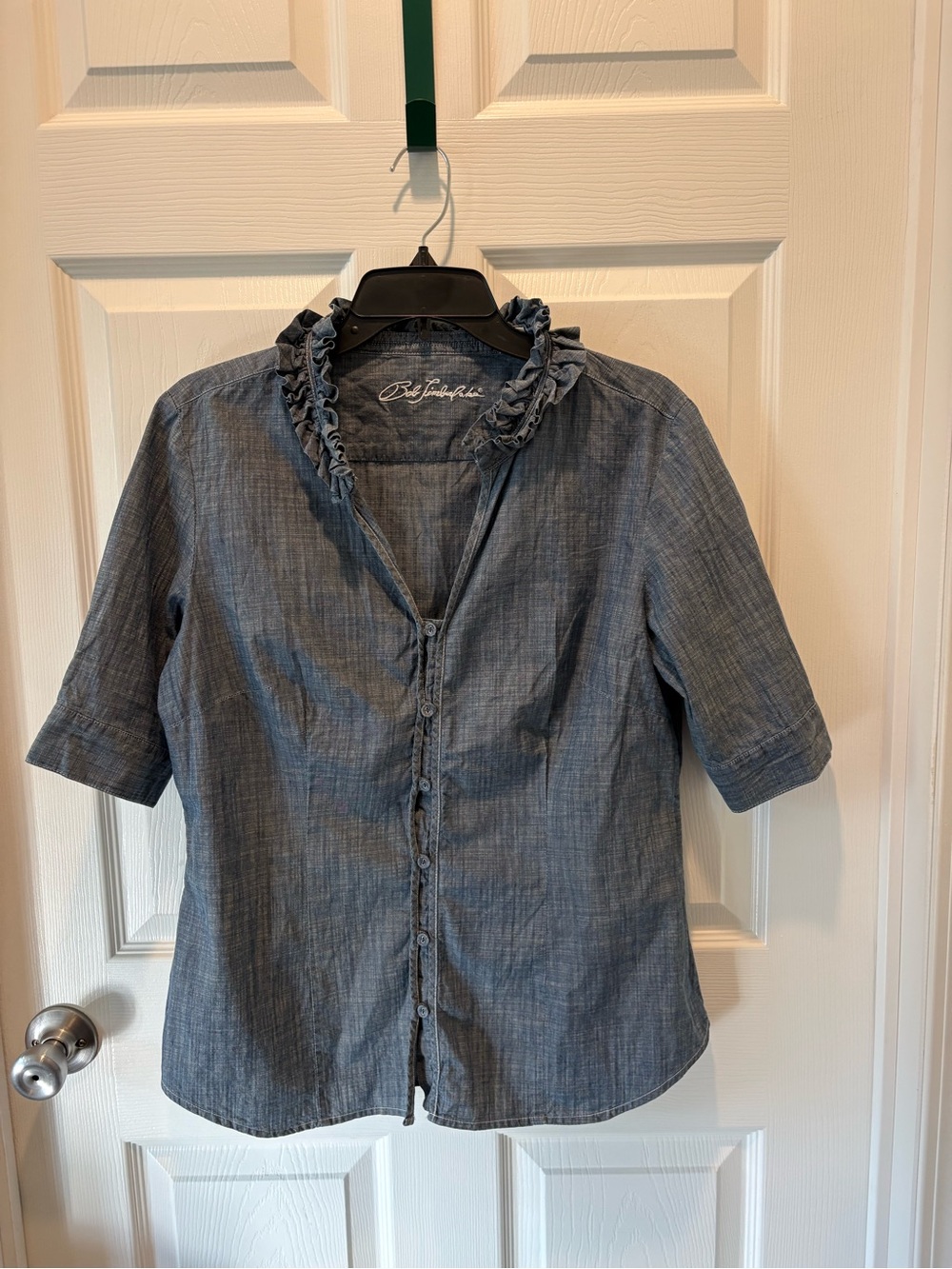 Bob Timberlake Ruffled Collar Chambray Blouse - Blue